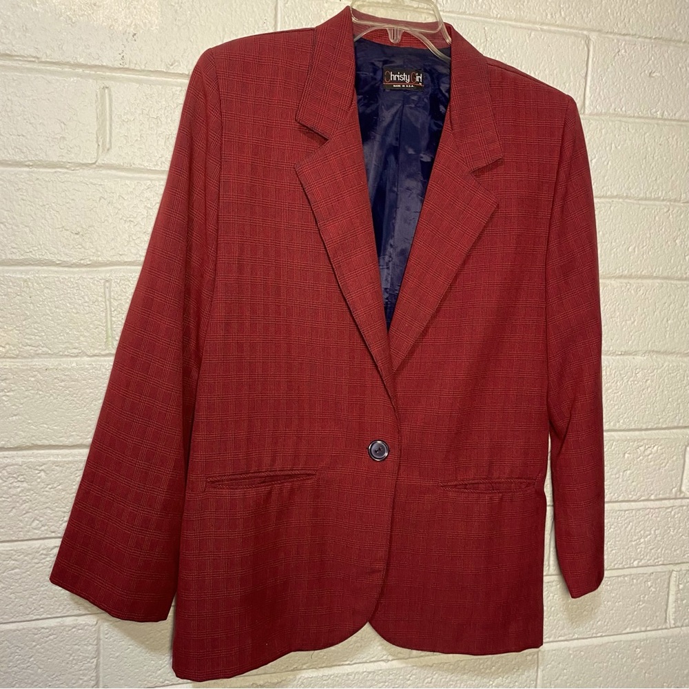 Vintage Made in USA Red Plaid Blazer Women’s 14 Ladies Garment Workers Union